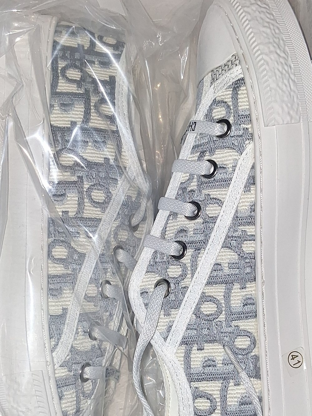 Dior White and Light Gray Monogram Canvas Low-Top Sneakers